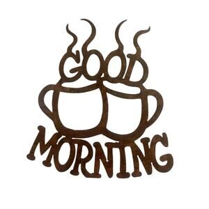 Coffee Bar Décor Brown‎ Rustic Metal  Good Morning Sign